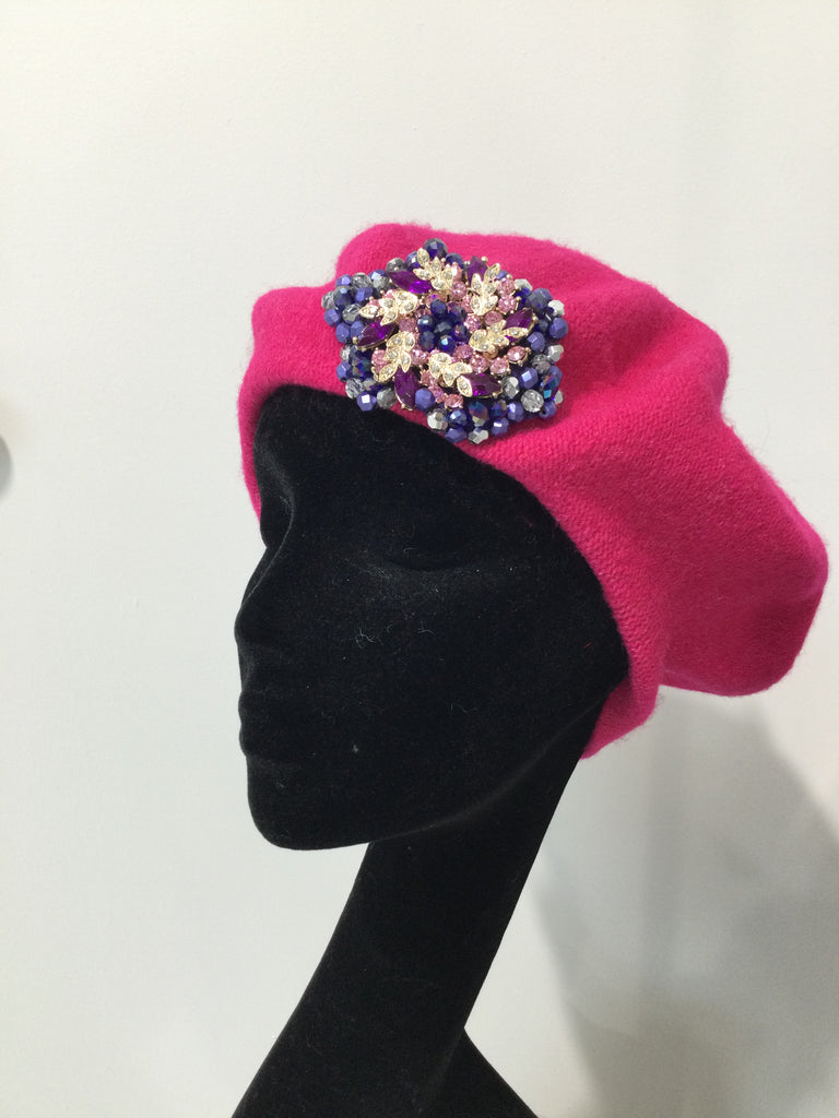 Pink Beret with Flower Motif