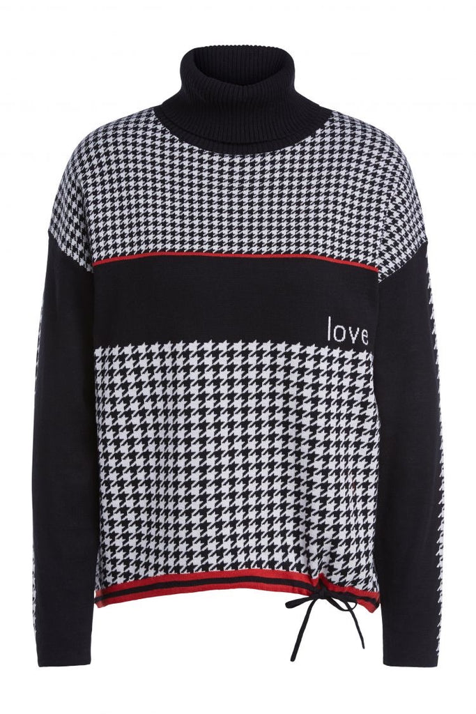 Houndstooth Sweater with Red Trims