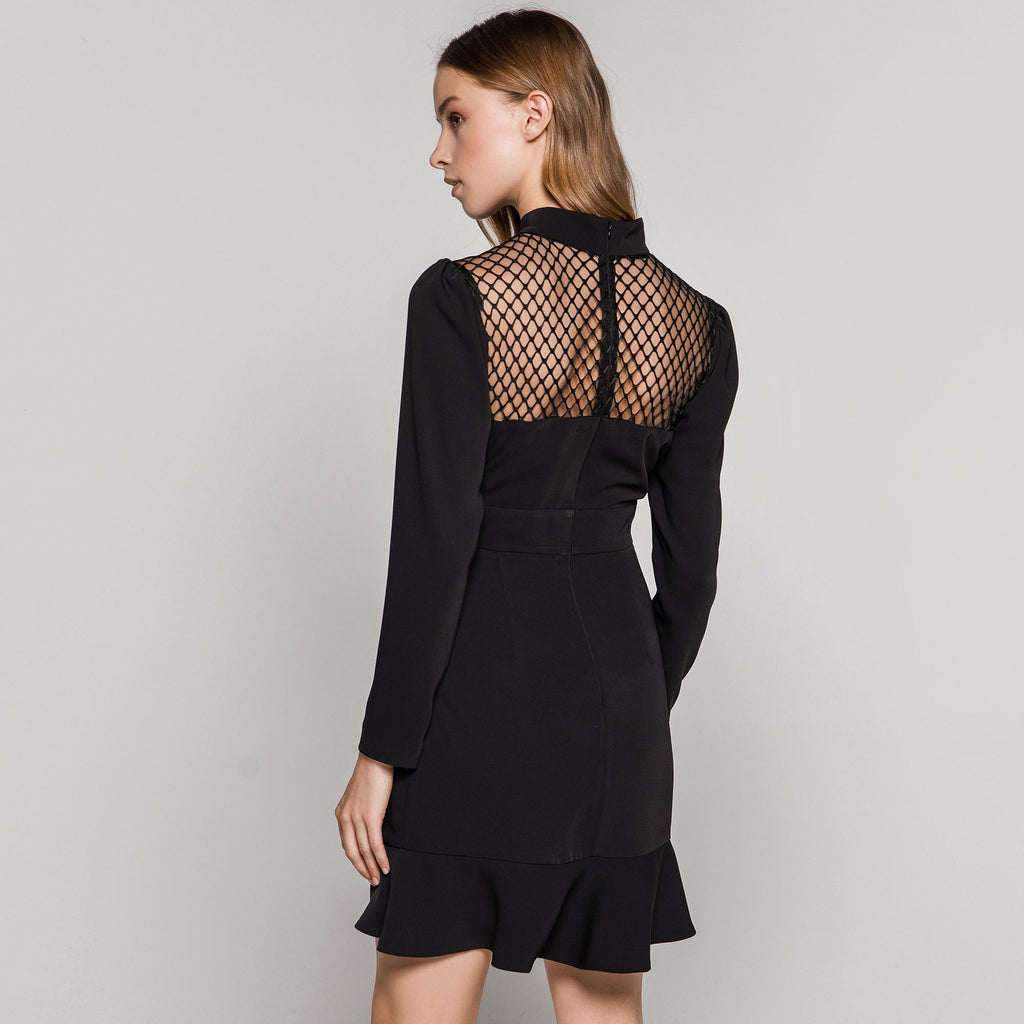 Black Dress with Ruffle Front and Sheer Panels