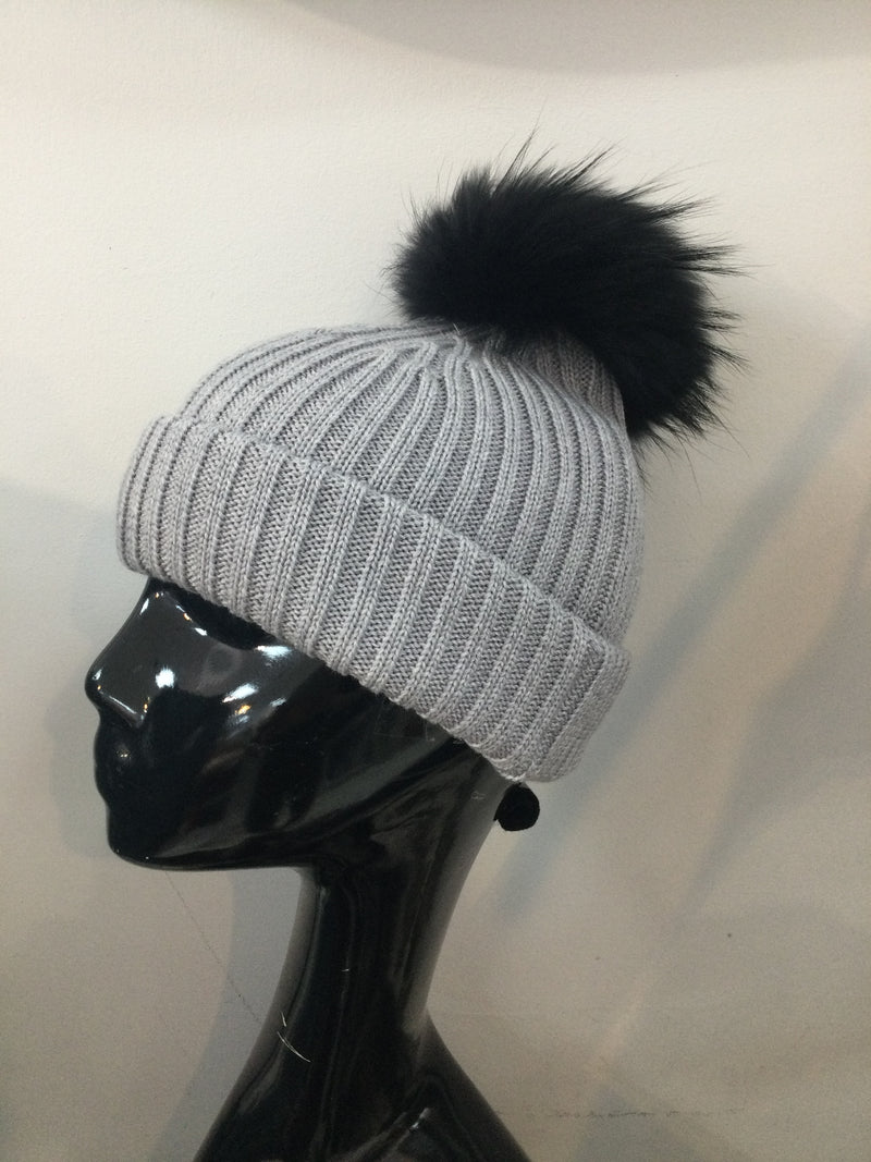 Grey hat with black bobbl
