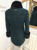 Green Coat with a Black Fur Collar and Cuffs