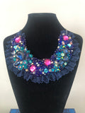 Small Collar - Blue & Pink with Navy Lace