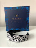 Coco Headpiece in Black Velvet Embellished with Silver Lace