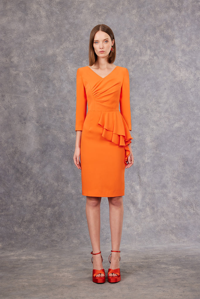 Midi dress with flounce in orange