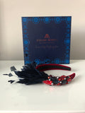 Blair Headpiece in Wine Navy and Pewter Crystal Accents