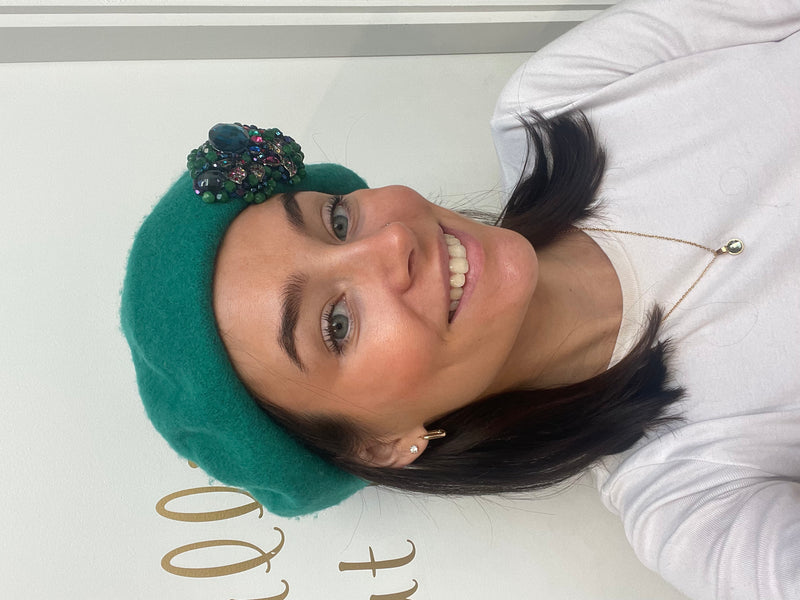 Green Beret with Multi Brooch