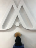 Black Merino Wool Hat with Natural Pom Pom