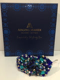 Plumeria In Royal Blue , Teal, Gold and Silver