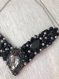 V Collar in Black with Pewter Crystals