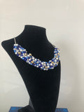 Beaded Neckpiece in Navy Blue Silver and Gold