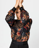 Sheer Top with Floral Stain Print