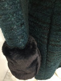 Green Coat with a Black Fur Collar and Cuffs