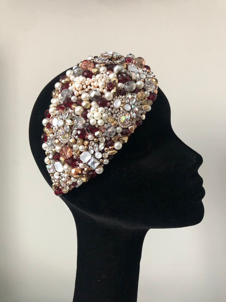 Teardrop in Pearl Burgundy Gold Silver and Rose Gold Crystals