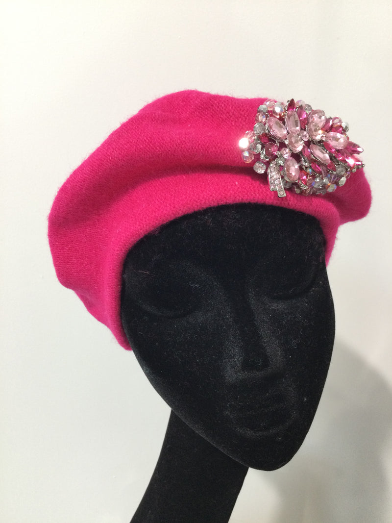 Pink Beret with Pink & Silver Crystals