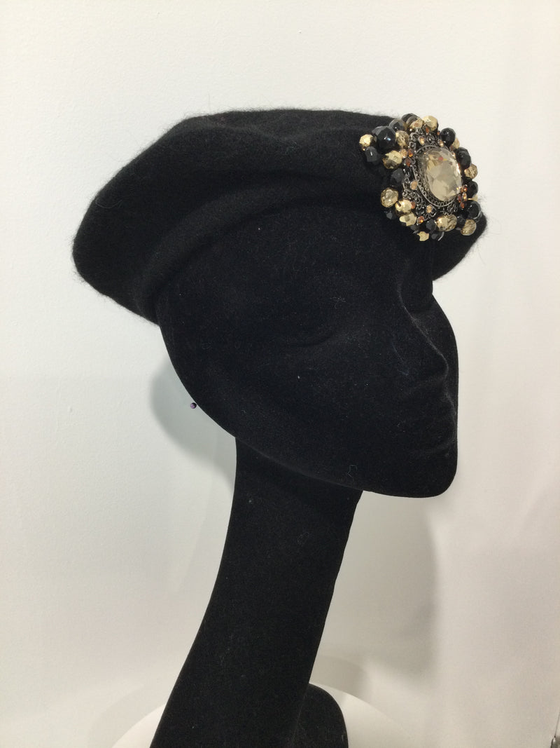 Black Beret with Gold Embellishment