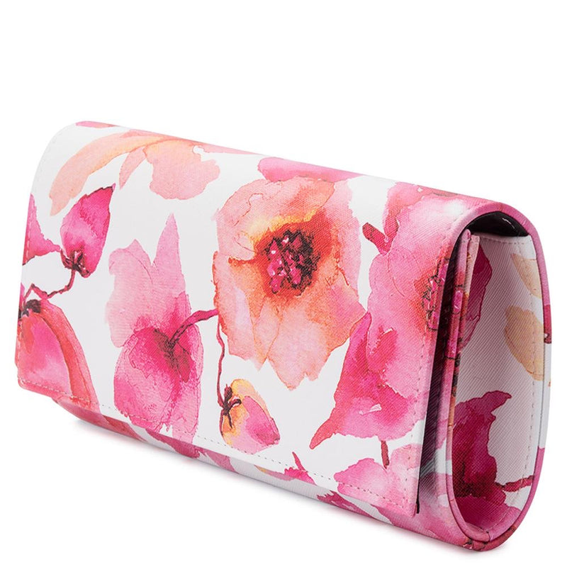 Scarlet Pink Floral Foldover Clutch