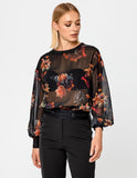Sheer Top with Floral Stain Print