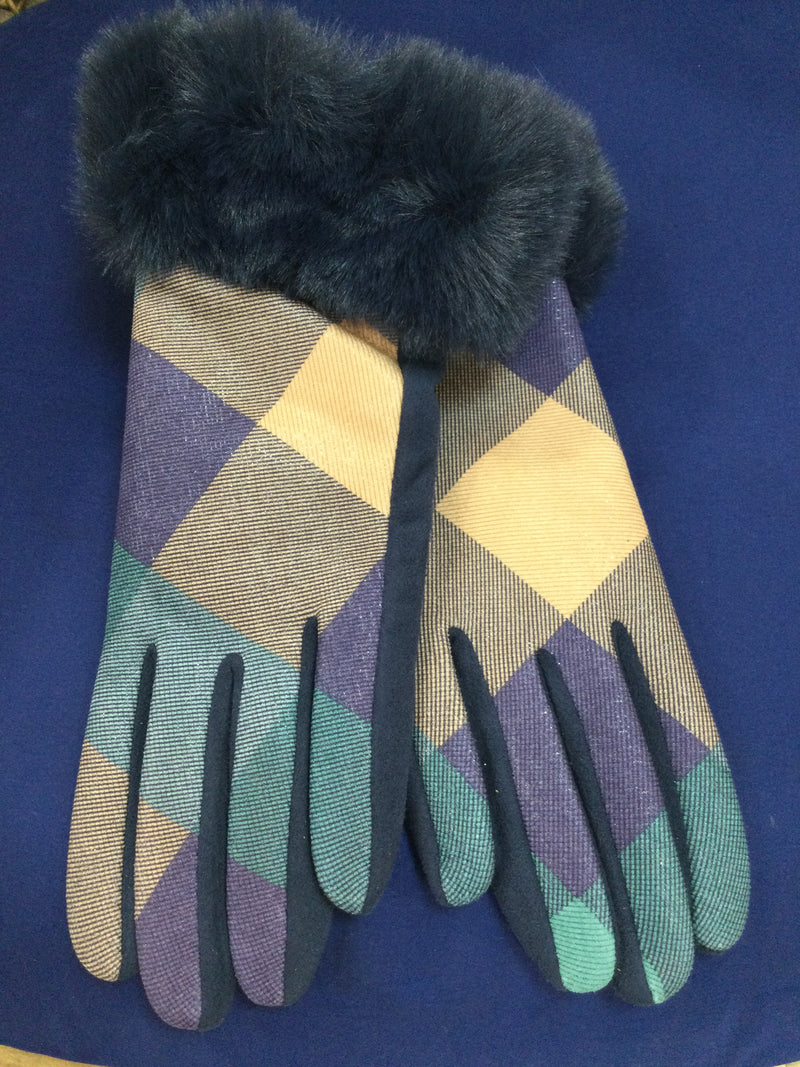 Navy Fur Gloves