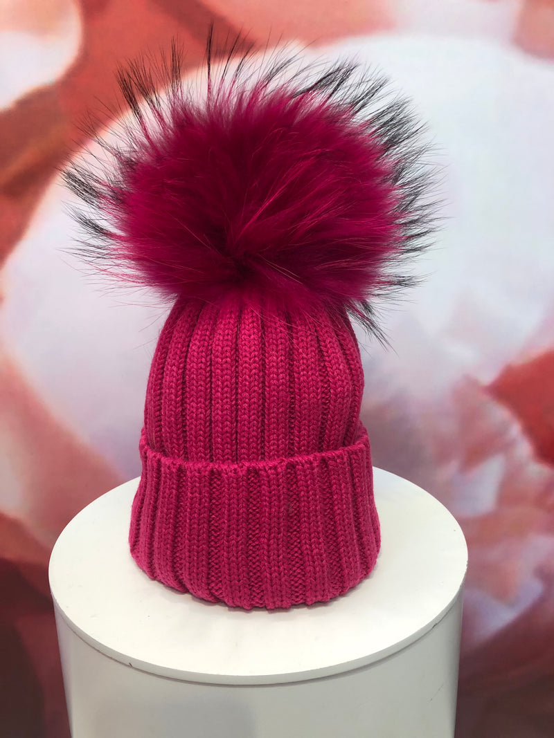 Pom Pom Hat in Fuschia