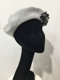 Grey Beret with Black Crystals