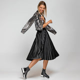Pleated Leatherette Midi Skirt