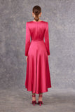 Satin front knot dress in fuchsia