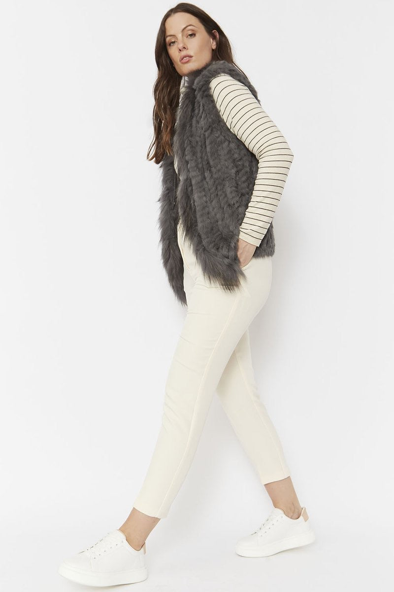 Dark Grey Fox and Coney Fur Gilet with Collar Feature