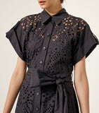 Black Laser-cut Shirt Dress