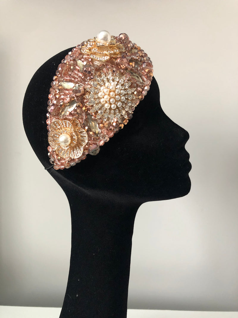 Teardrop in Rose Gold Pearl and Silver Crystals