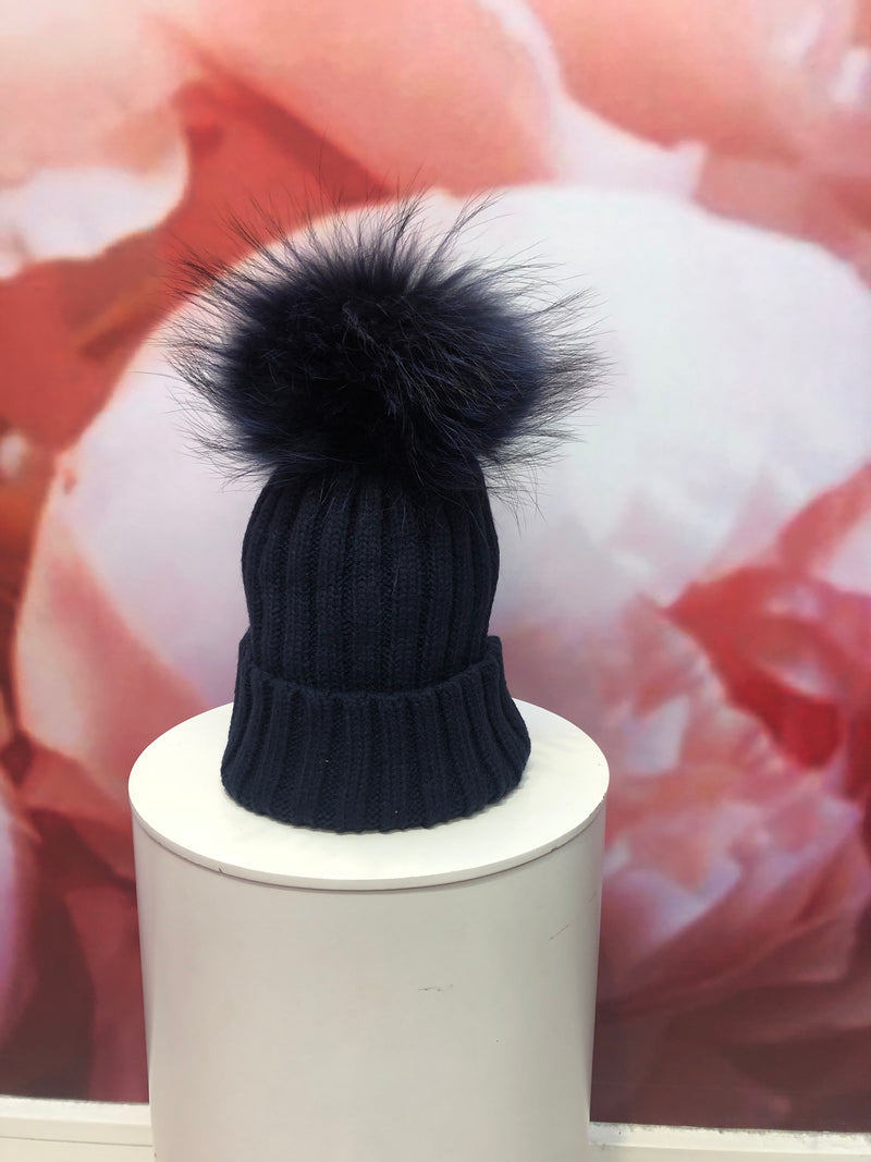 Pom Pom Hat in Navy