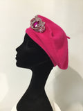 Hot Pink Beret with Silver Embellishment