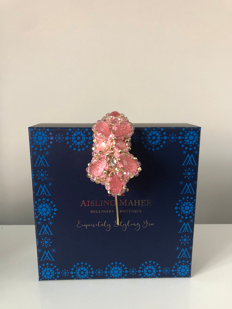Plumeria Headpiece in Pale Pink and Gold Crystals