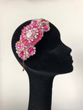 Large Plumeria Headpiece in Pink Silver and Gold Crystals