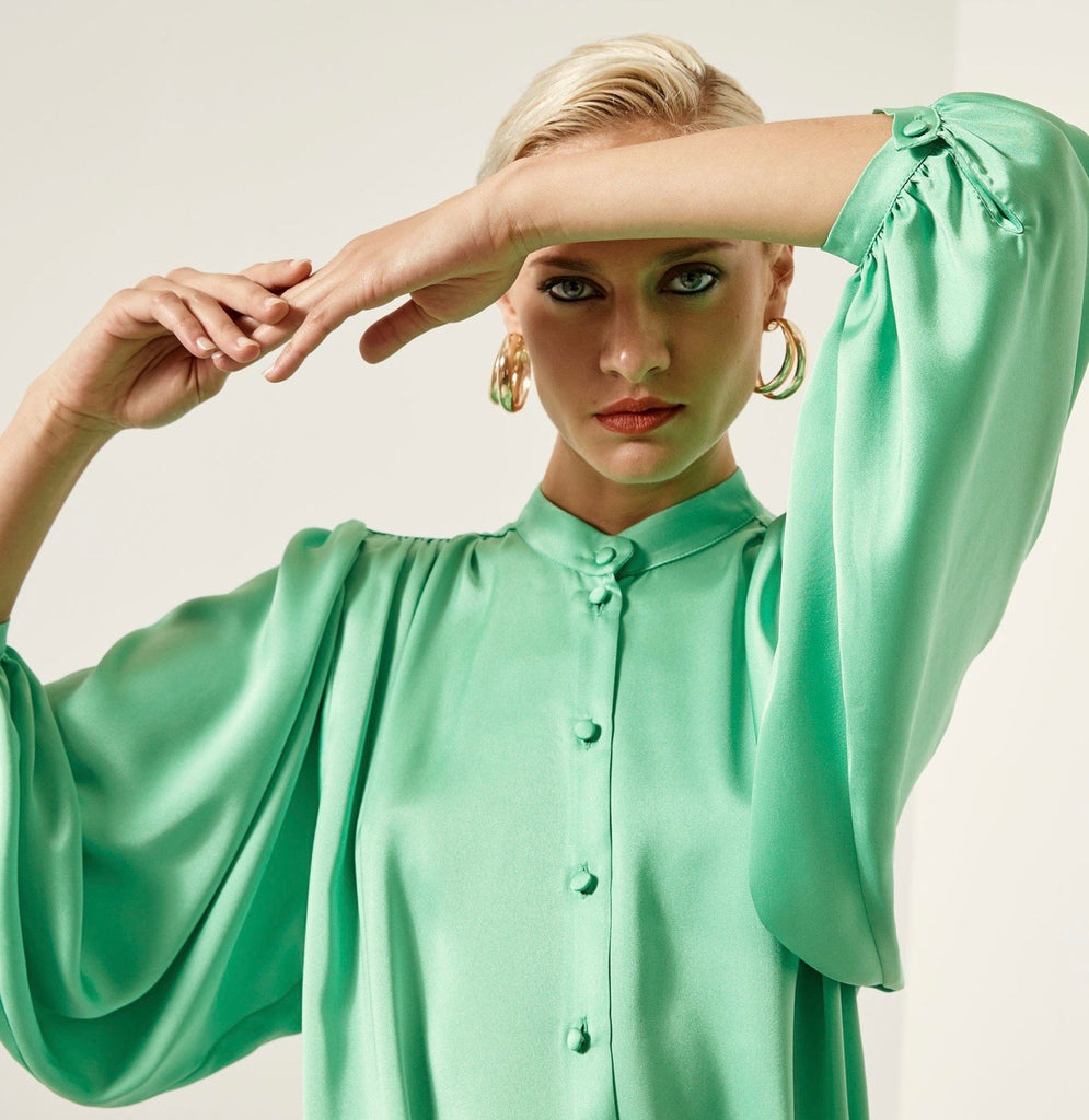 Satin effect Shirt with Puffed Sleeves