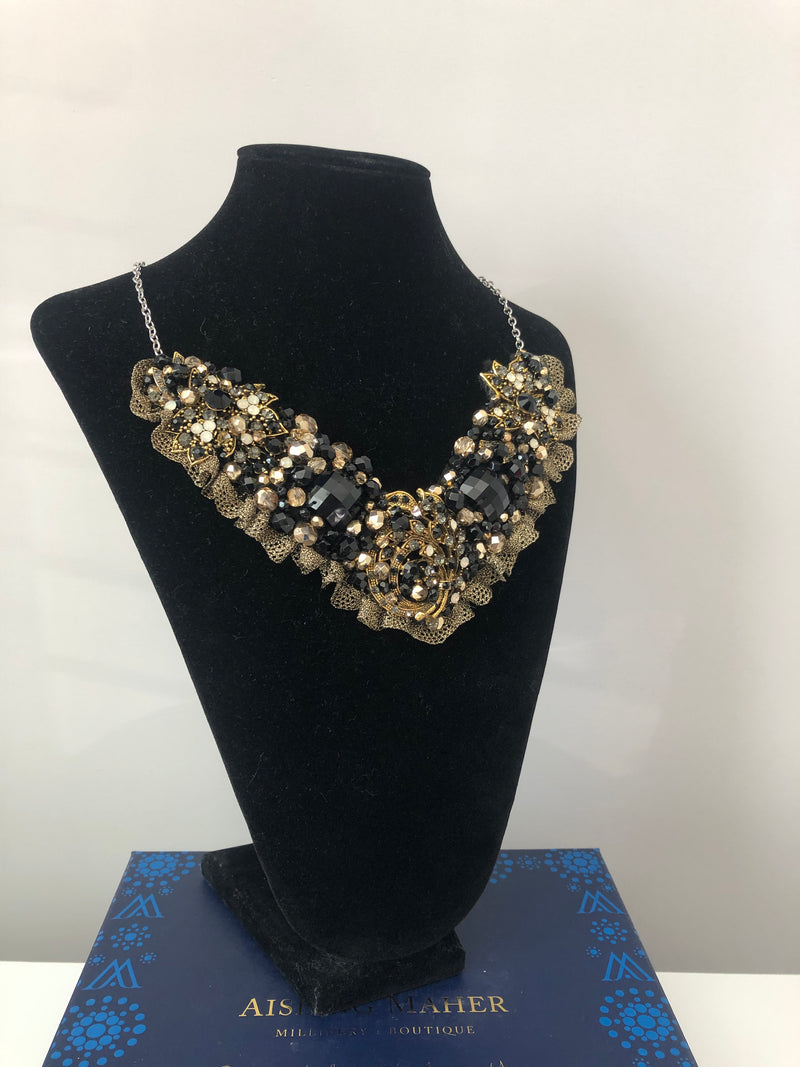 V Collar - Black & Gold with Gold Lace