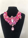V Collar in Pink Hot Pink and Red Crystals