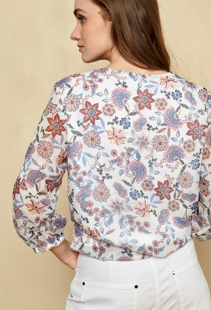 Blue and Pink Paisley Print Blouse