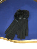 Black Fur Gloves with Bow