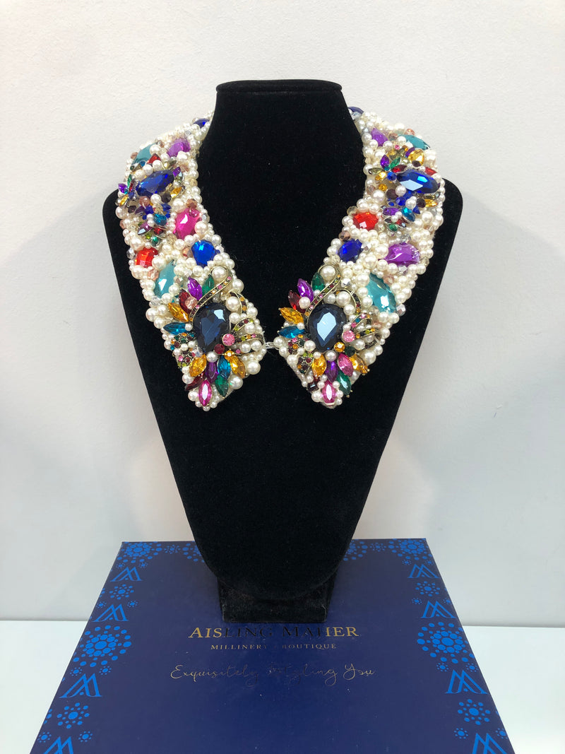 Large Collar - Pearl and Multicoloured Crystals
