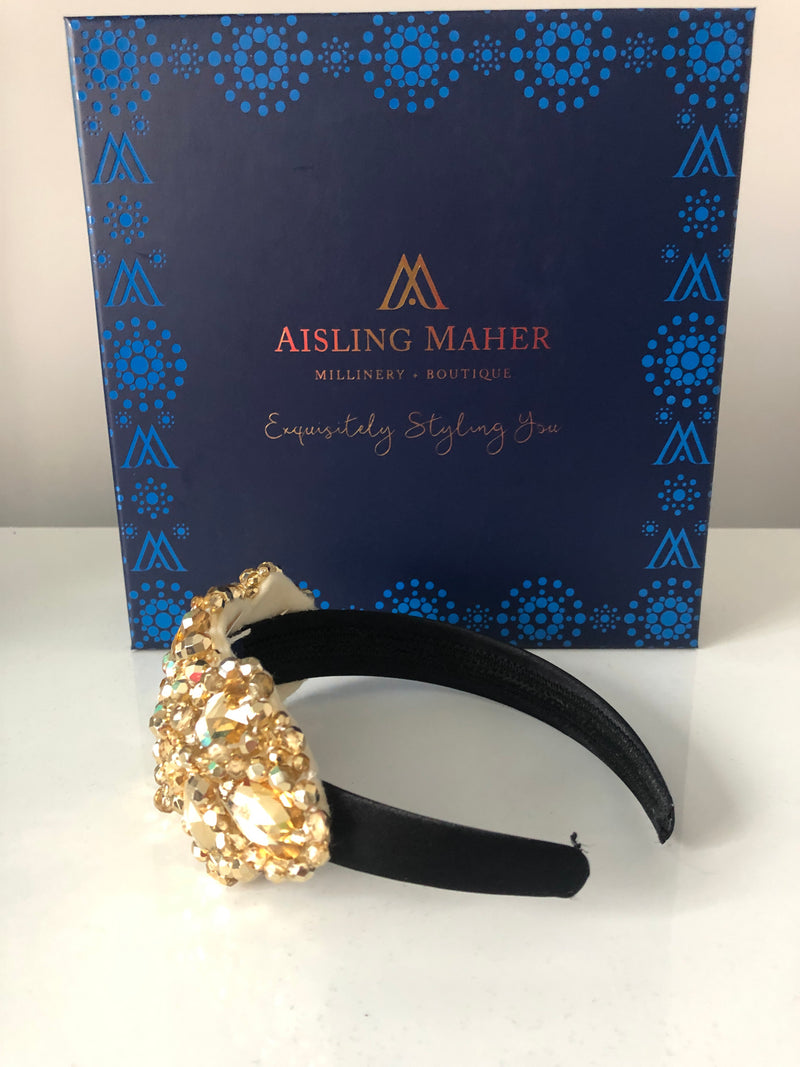 Large Plumeria Headpiece in Gold Crystals