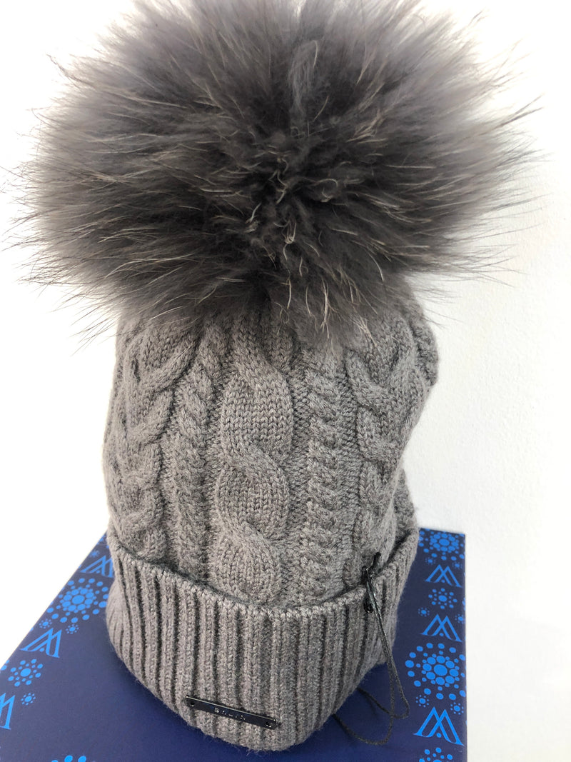 Charcoal Cable Merino Hat with Charcoal Pom Pom