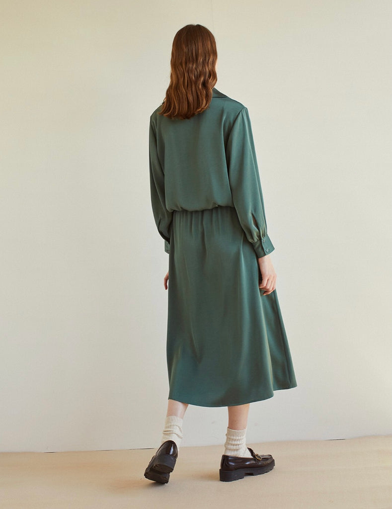 Flowy Green Skirt with Elastic Wasitband