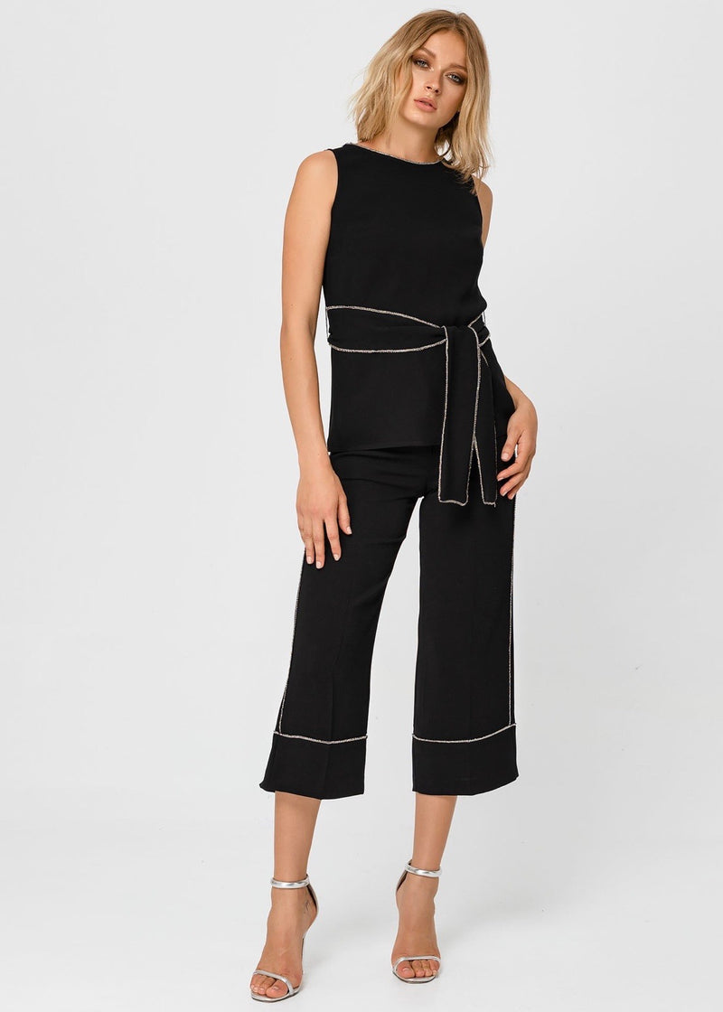 Sleeveless Top and Belt Diamonte Trim