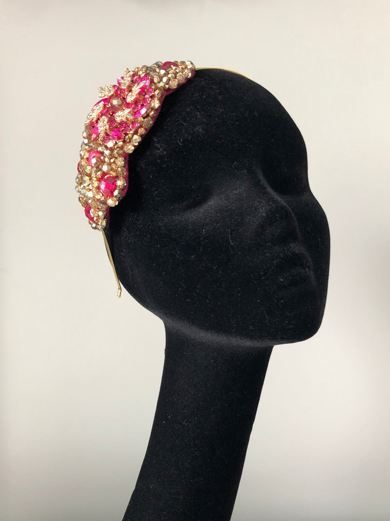Plumeria Headpiece in Hot Pink and Gold Crystals