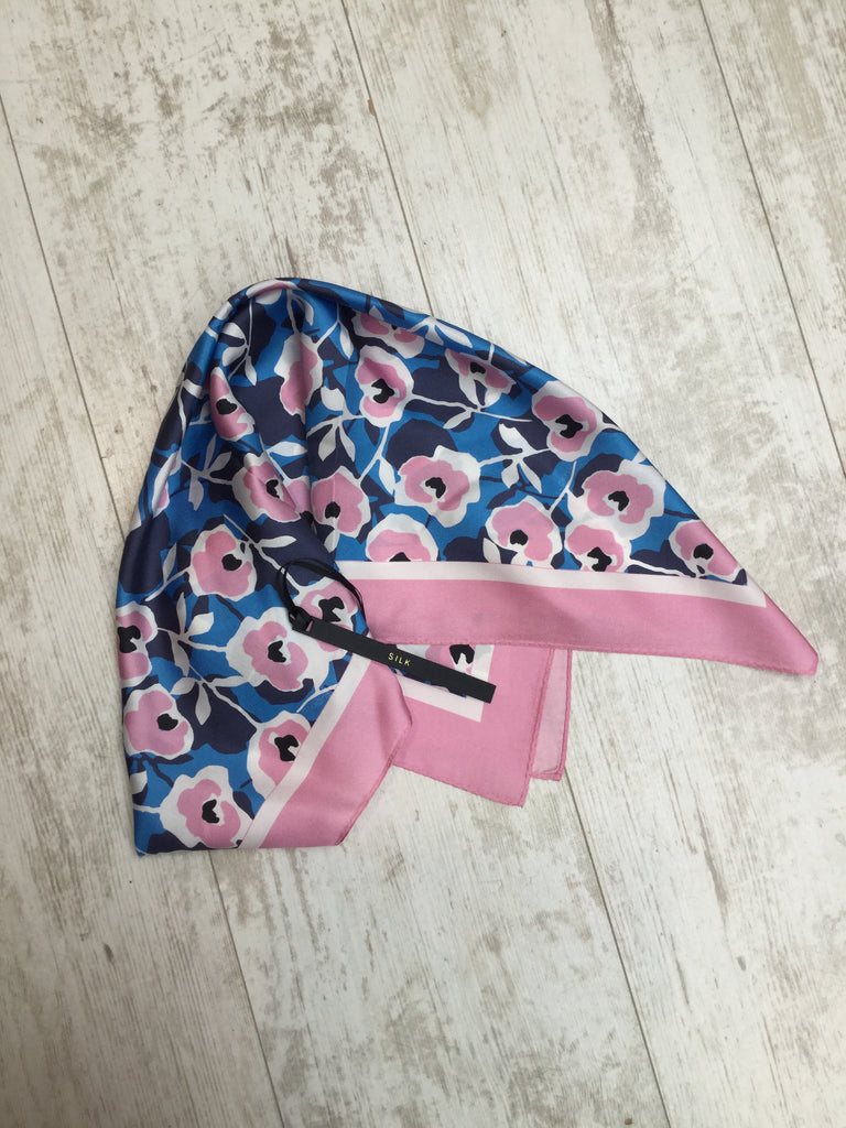Pale Pink and Navy Floral Silk Scarf