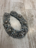 Large Collar - Babyblue Pearl & Silver