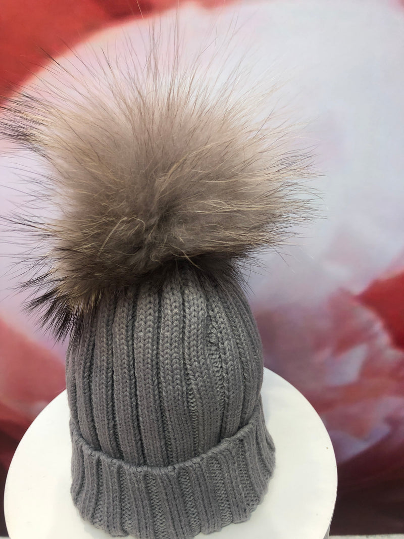 Pom Pom Hat in Grey