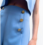 Blue Shorts with Button Detail