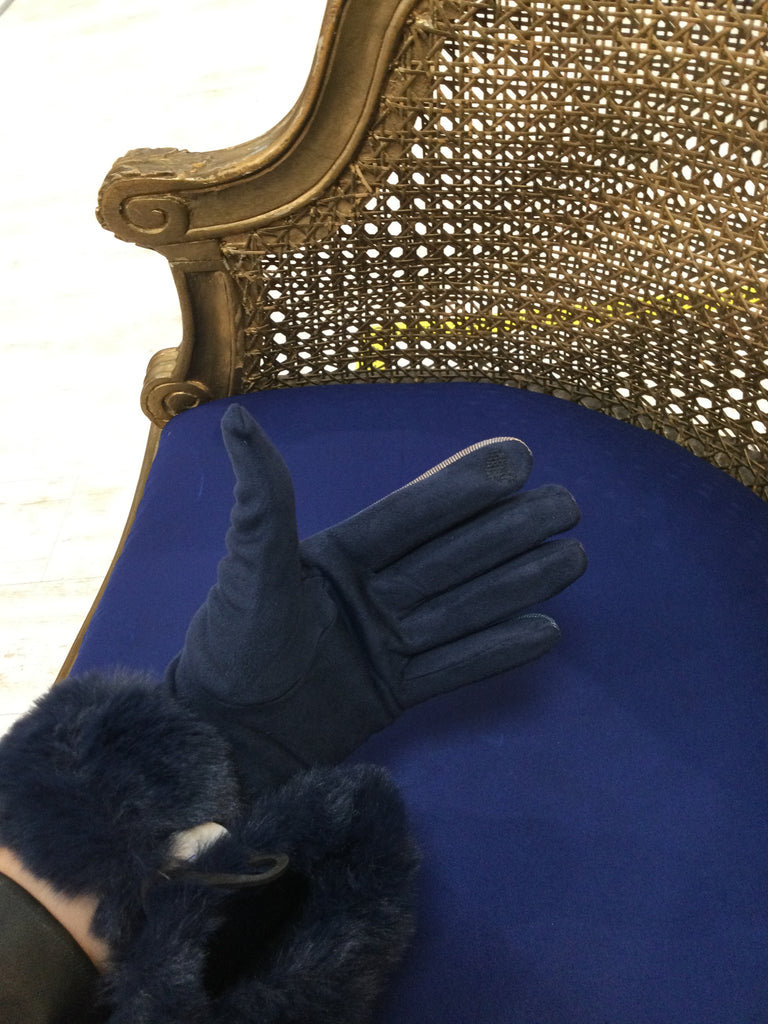 Navy Fur Gloves