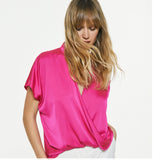 Wrap Draped Blouse in Pink